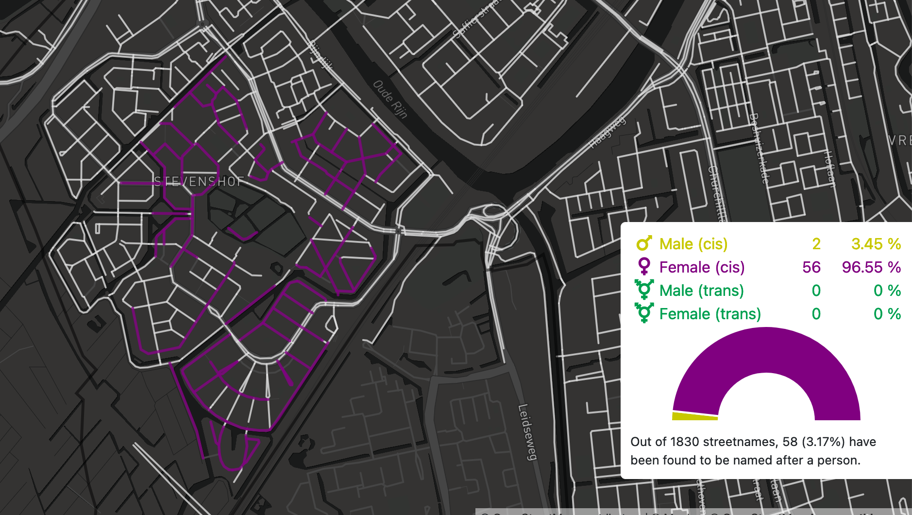 colored map where streets have etymology tags added